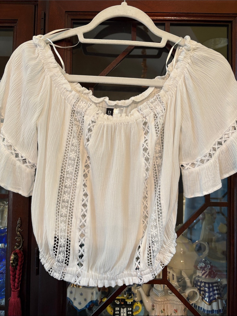 Divided White Lace Peasant Blouse